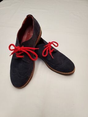 Shieri Handmade Greece Suede Oxford Shoes Navy Blue Red Laces EU 38 US 7 Artisan